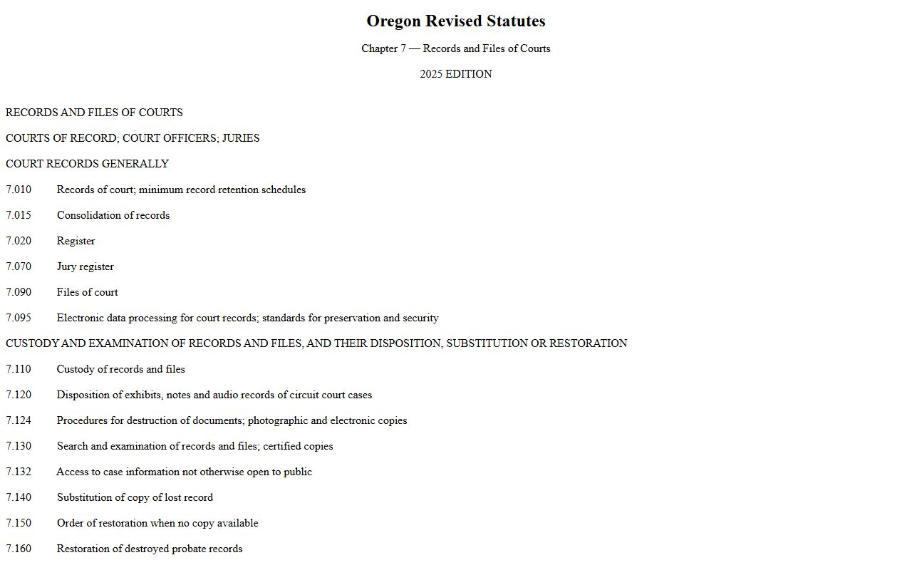 Harney County court records ORS Chapter 7 court records statute
