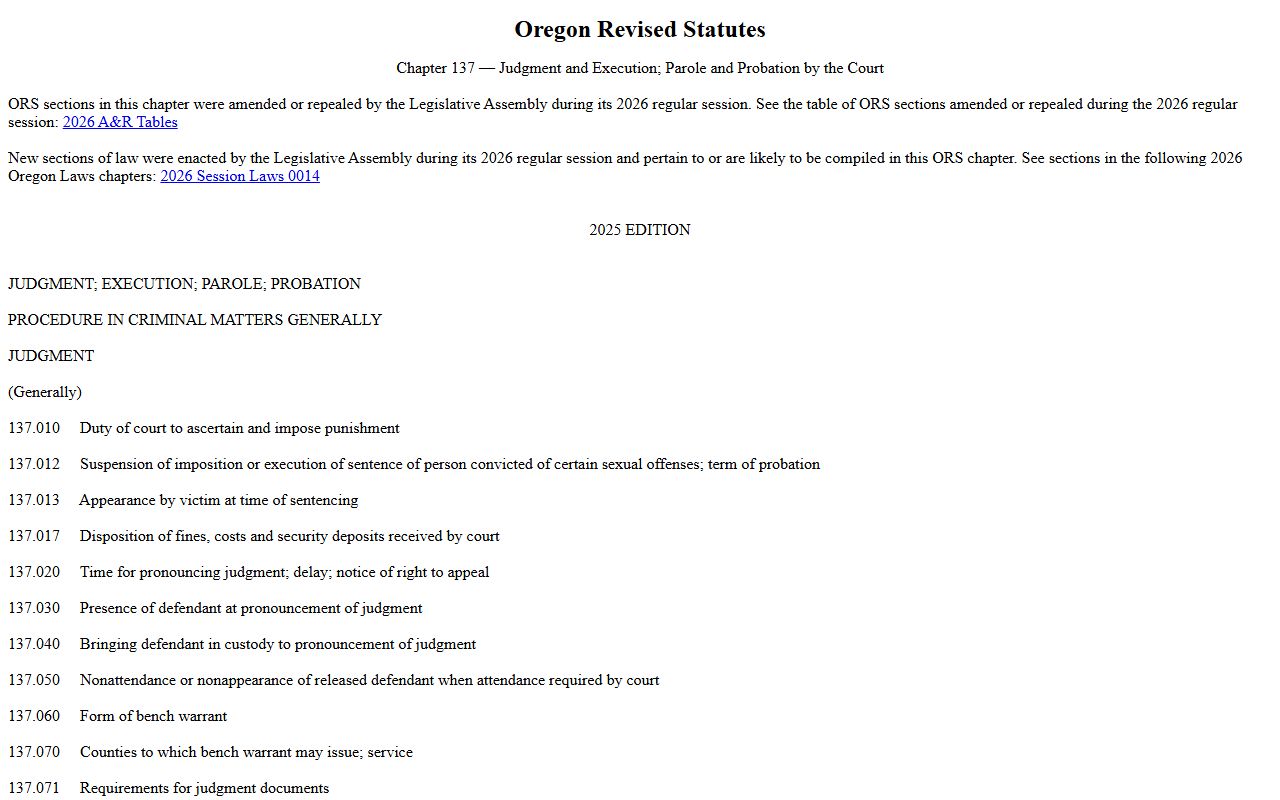 Harney County criminal court records ORS Chapter 137 sentencing and set aside statute