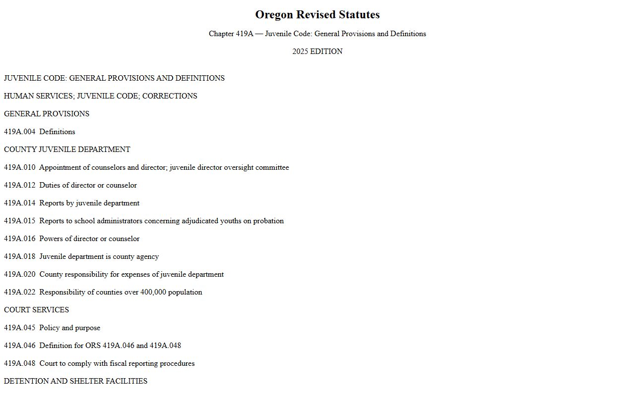Harney County criminal court records ORS Chapter 419A juvenile court provisions