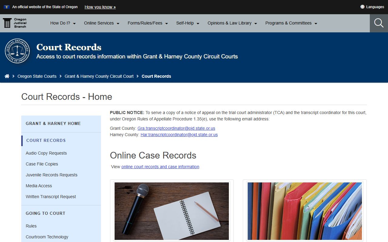 Harney County Circuit Court records access page
