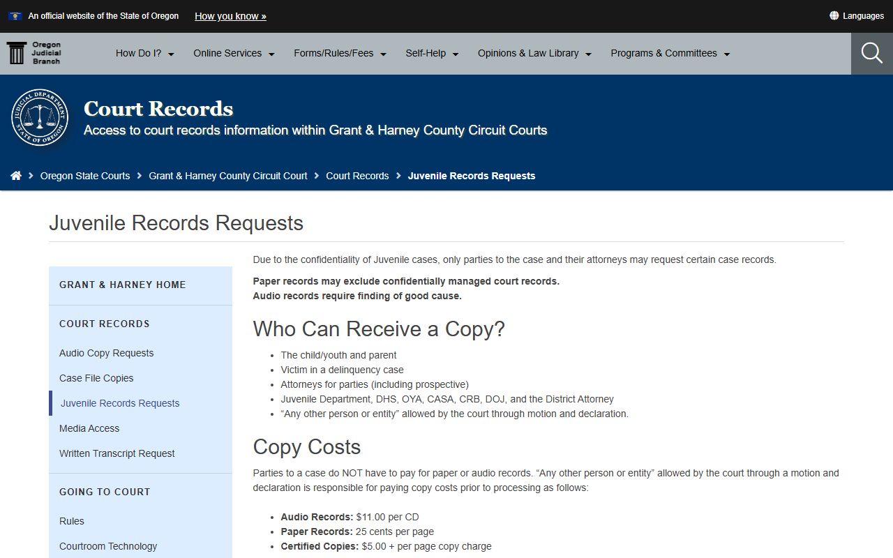 Harney County Circuit Court juvenile records access