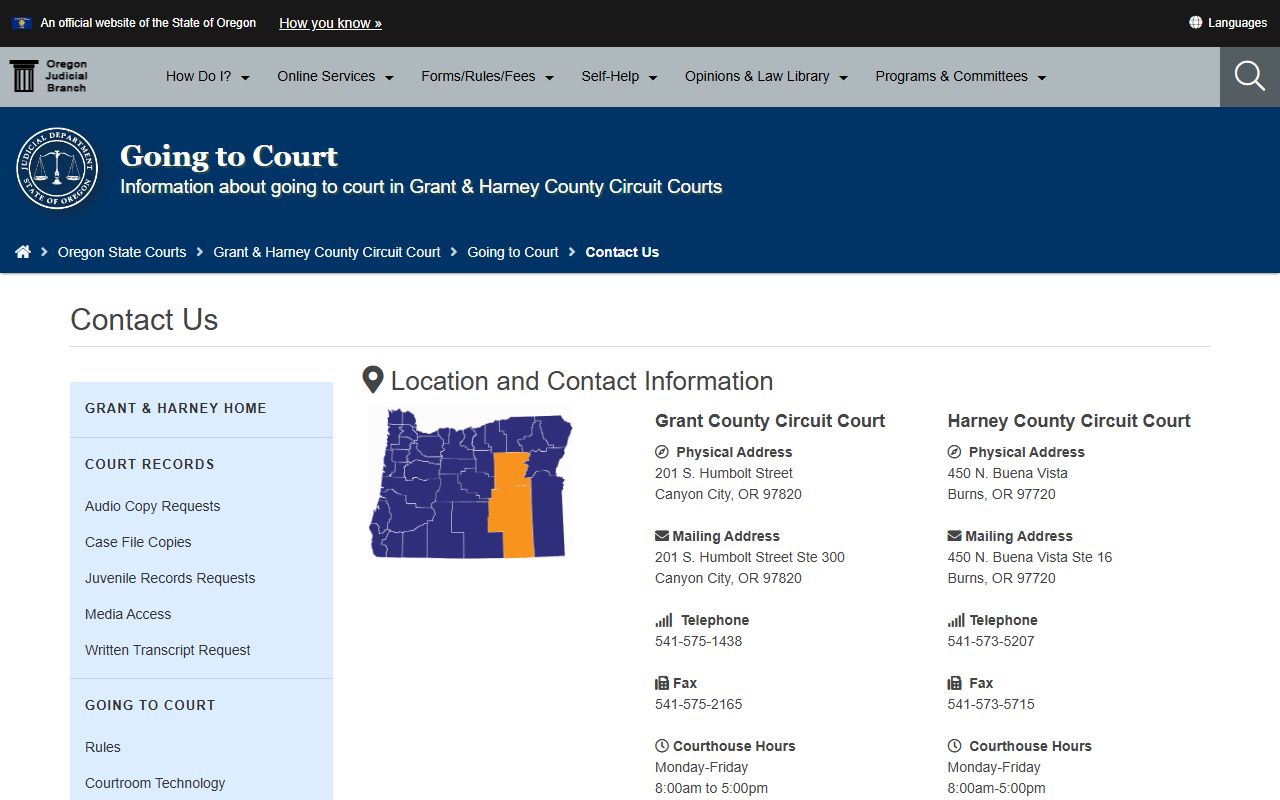 Harney County Circuit Court contact information