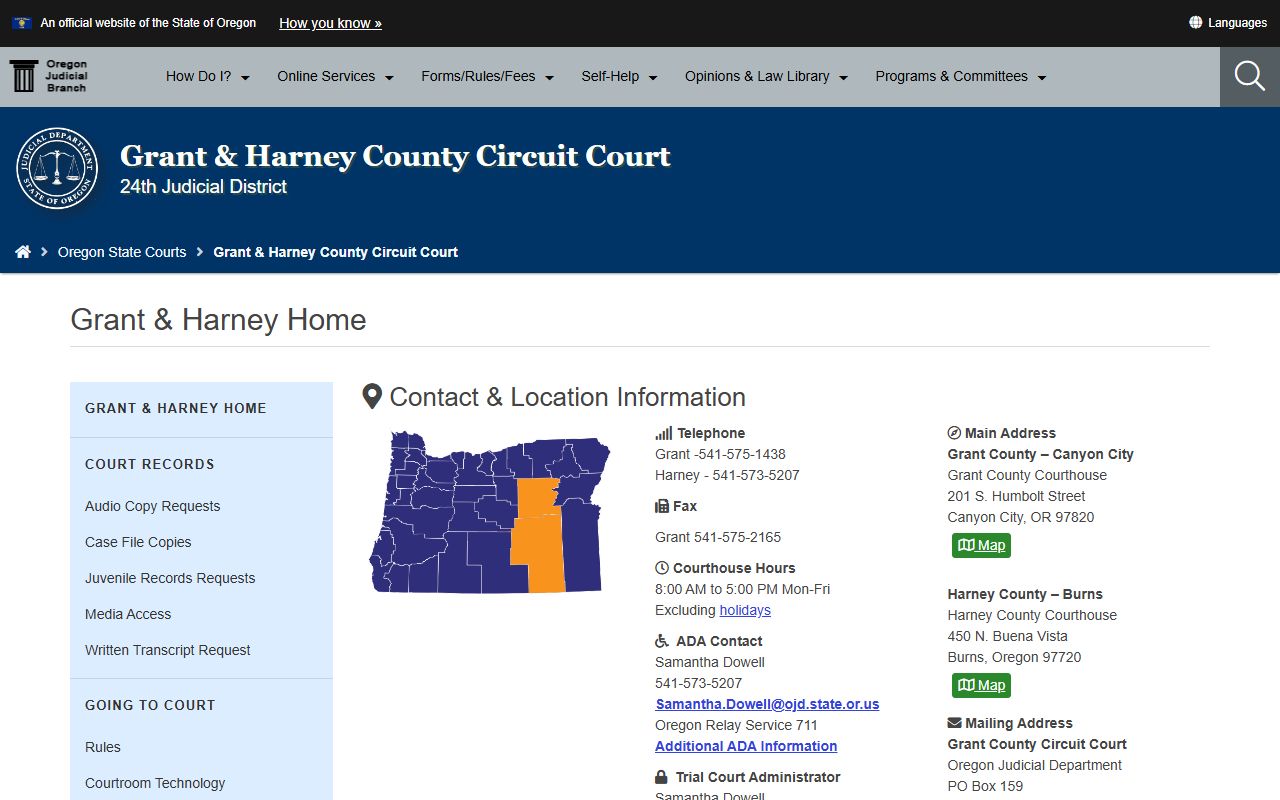 Harney County Circuit Court OJD landing page