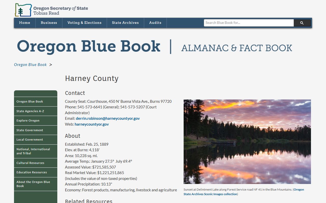 Harney County court records Oregon Blue Book profile