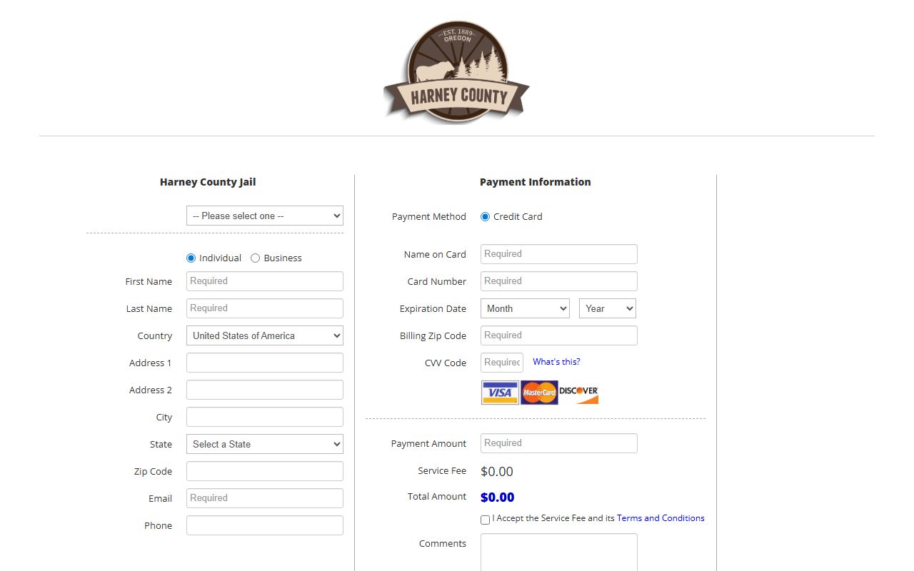 Harney County Jail Intellipay commissary and bail payment portal