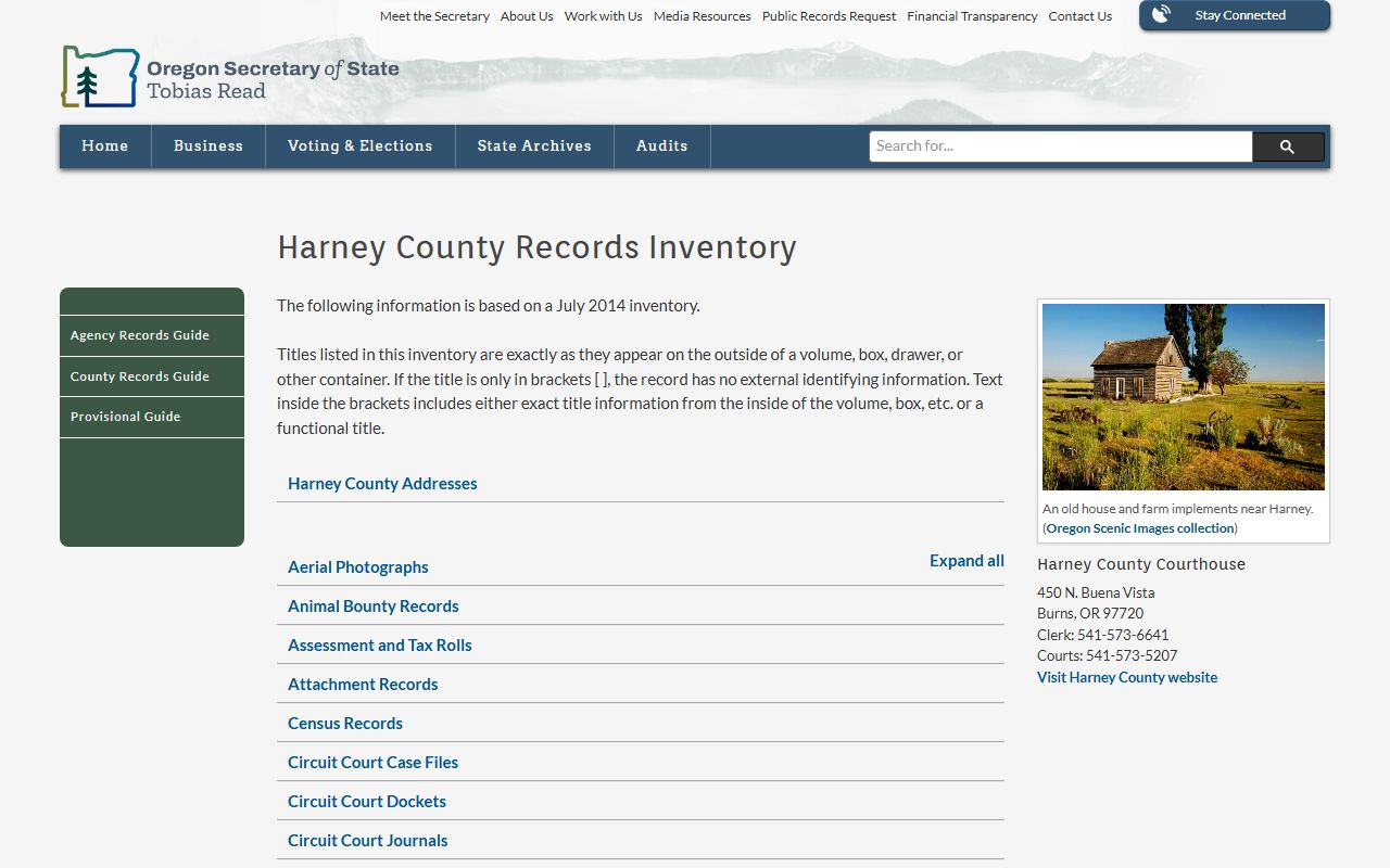 Harney County probate records historical inventory