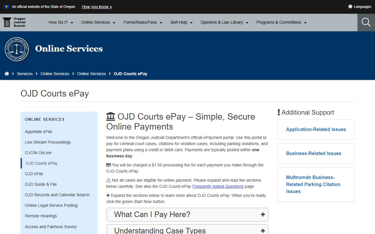 OJD ePay portal for Harney County traffic citations