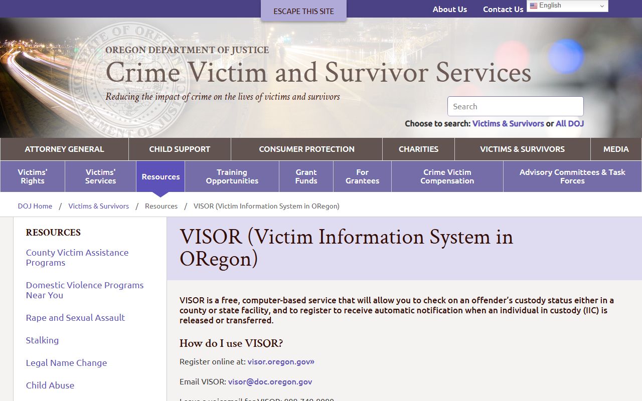 Oregon DOJ VISOR information page for Harney County warrant and custody context