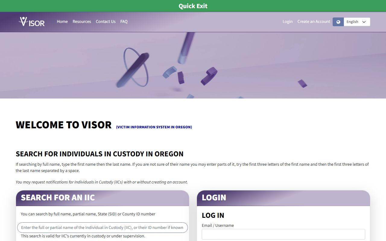 Oregon VISOR custody notification search for Harney County warrant follow-up